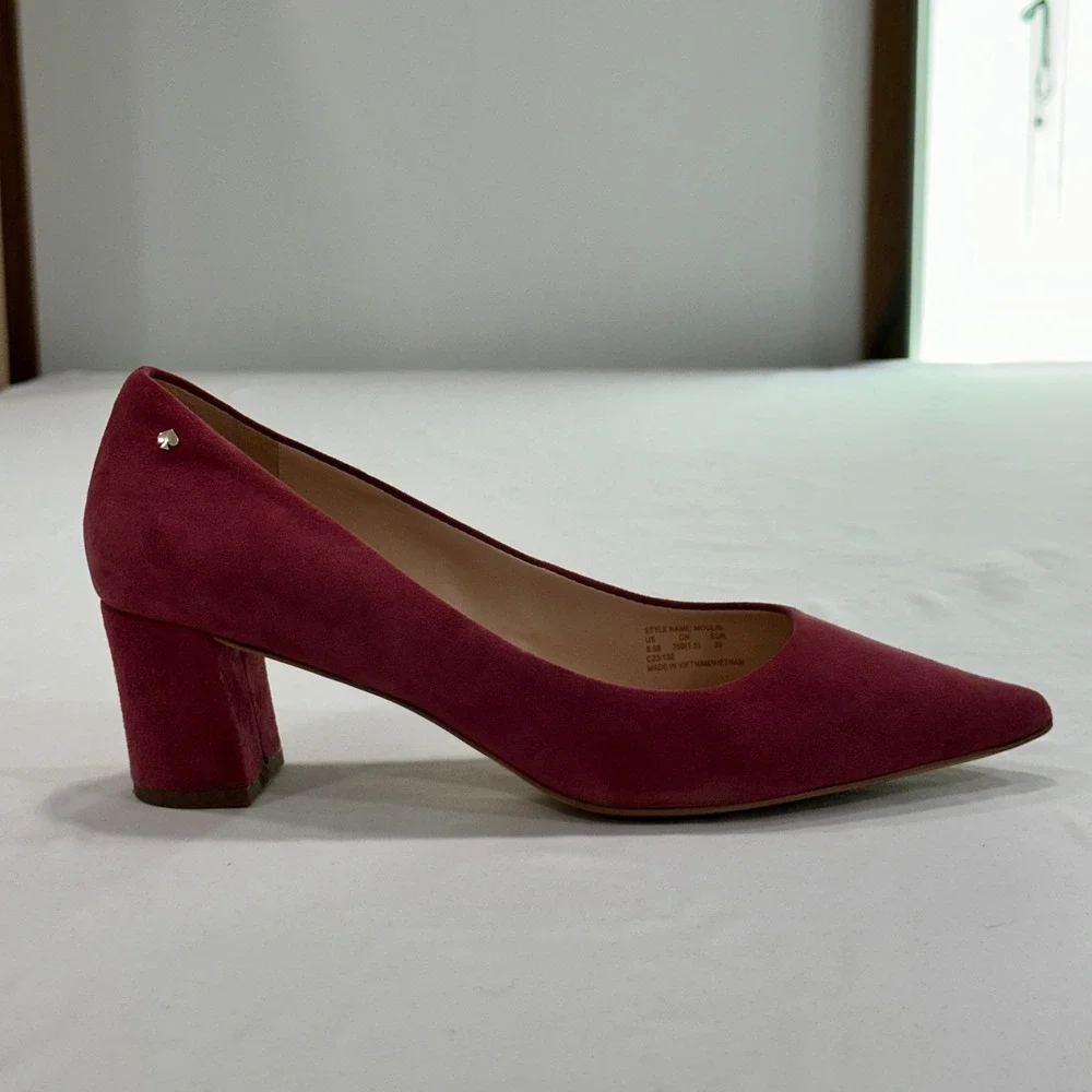 Kate Spade Moulin Pumps Womens 8.5B Pink Suede Block Heel | Classic Professional